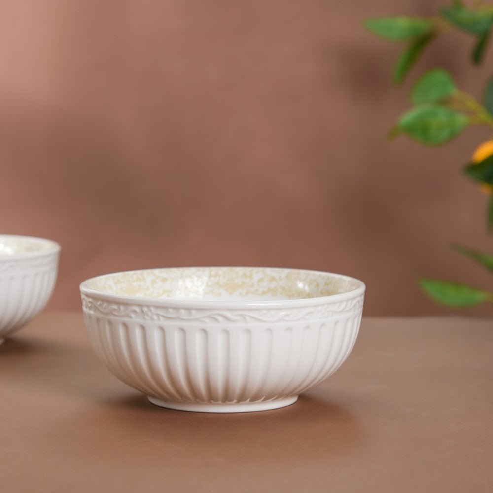 Engraved Rim Ceramic Snack Bowl Yellow Set Of 2