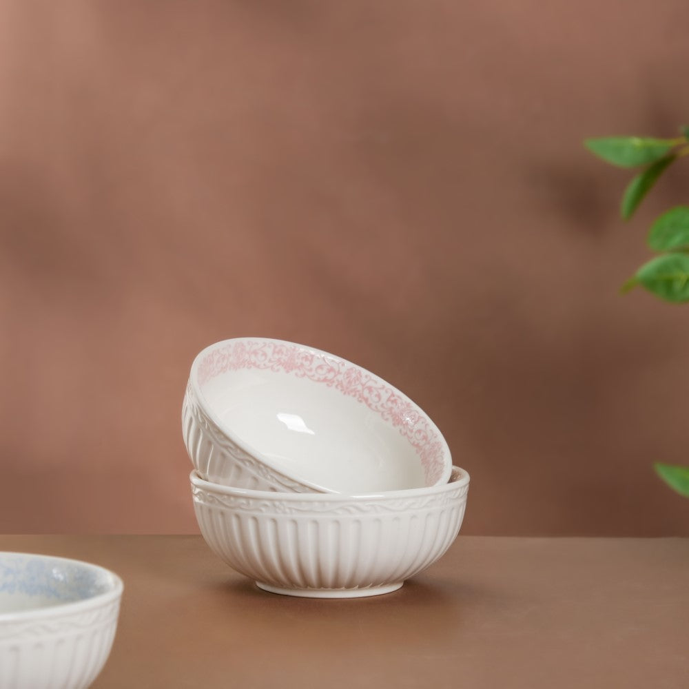 Engraved Rim Ceramic Snack Bowl Pink Set Of 2