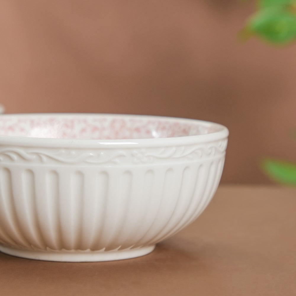 Engraved Rim Ceramic Snack Bowl Pink Set Of 2