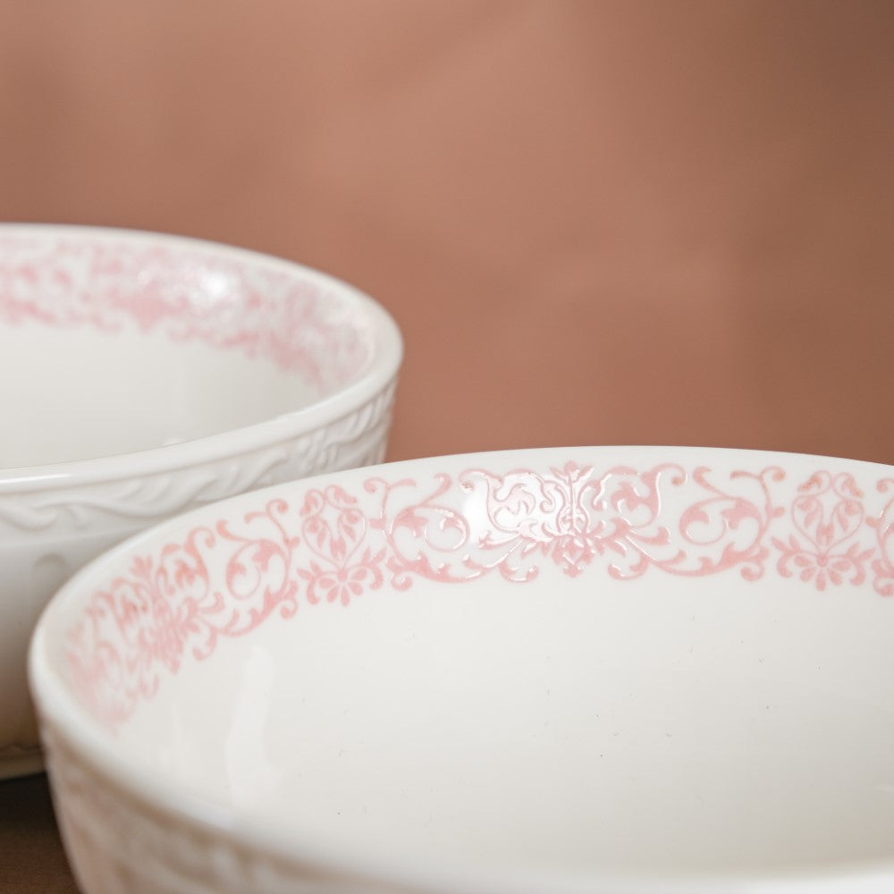 Engraved Rim Ceramic Snack Bowl Pink Set Of 2