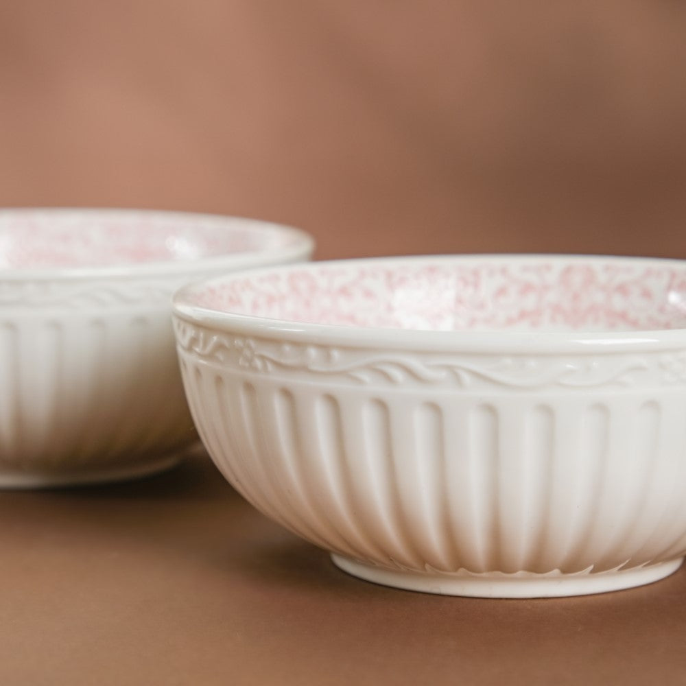 Engraved Rim Ceramic Snack Bowl Pink Set Of 2