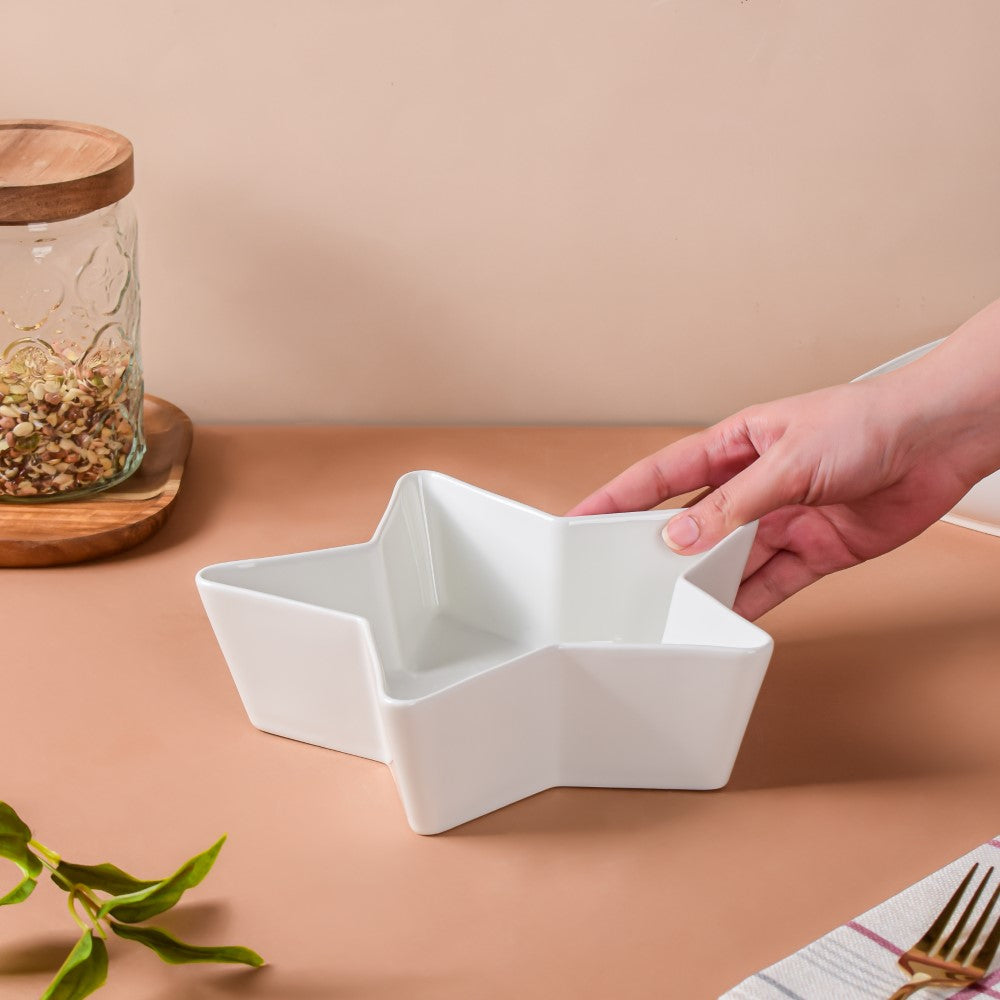 Riona Star Ceramic Fruit Bowl White Large 600 ml