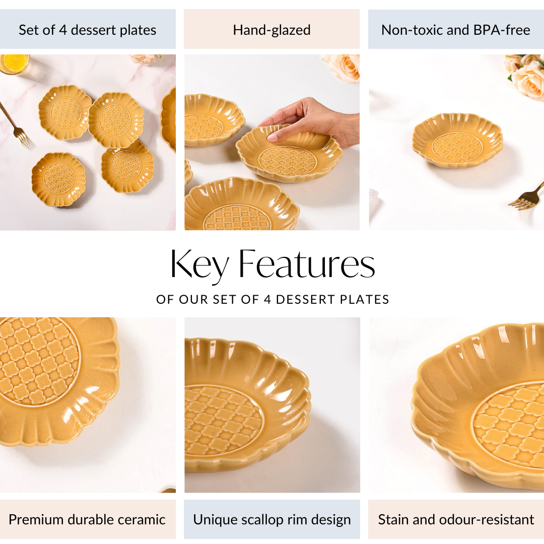 Moroccan Motif Dessert Plate Set Of 4 Yellow Ochre 6 Inch