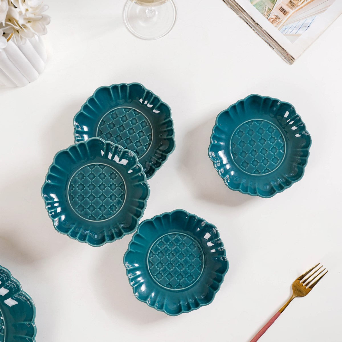 Luxe Ceramic Dessert Plate Green Set Of 4 6 Inch