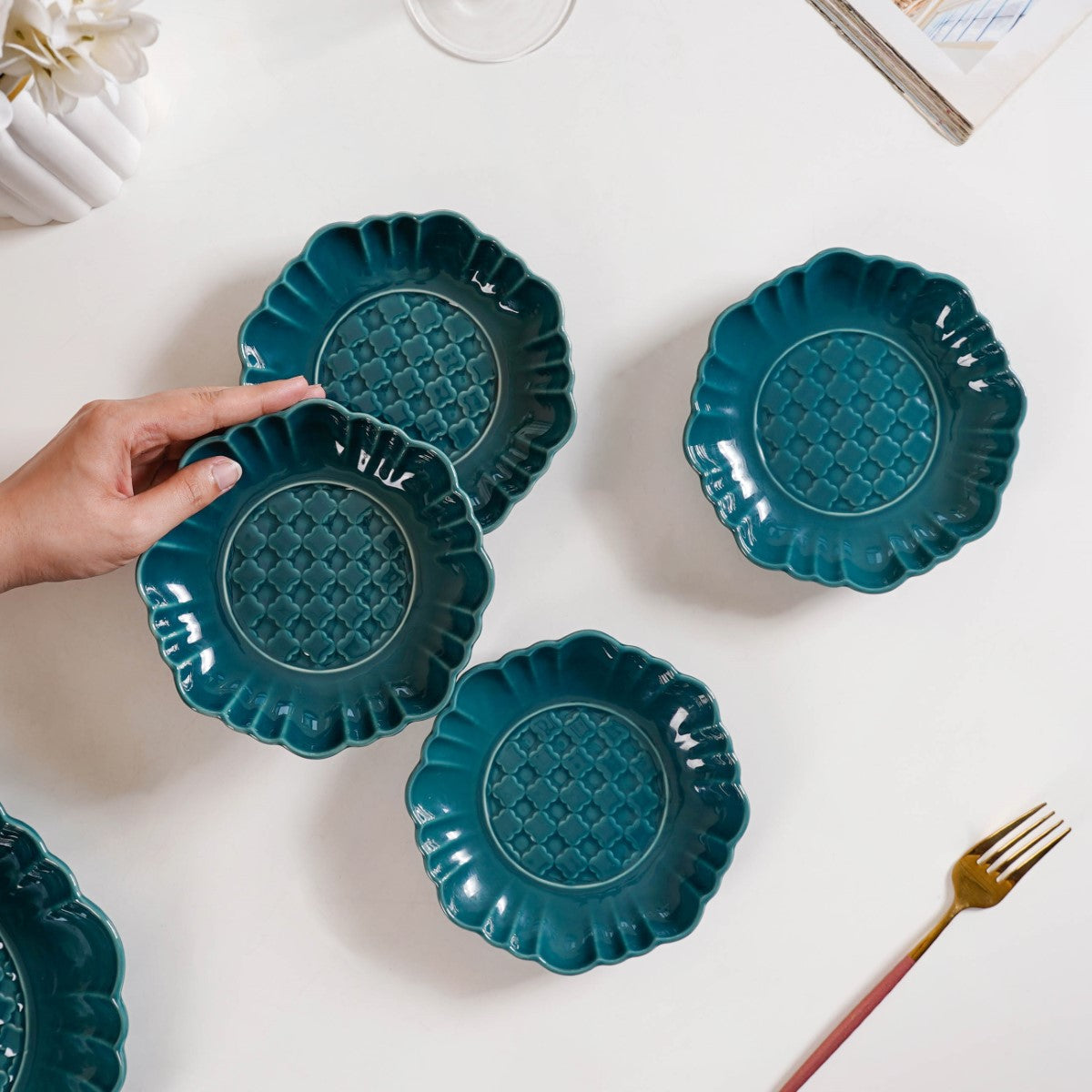Luxe Ceramic Dessert Plate Green Set Of 4 6 Inch