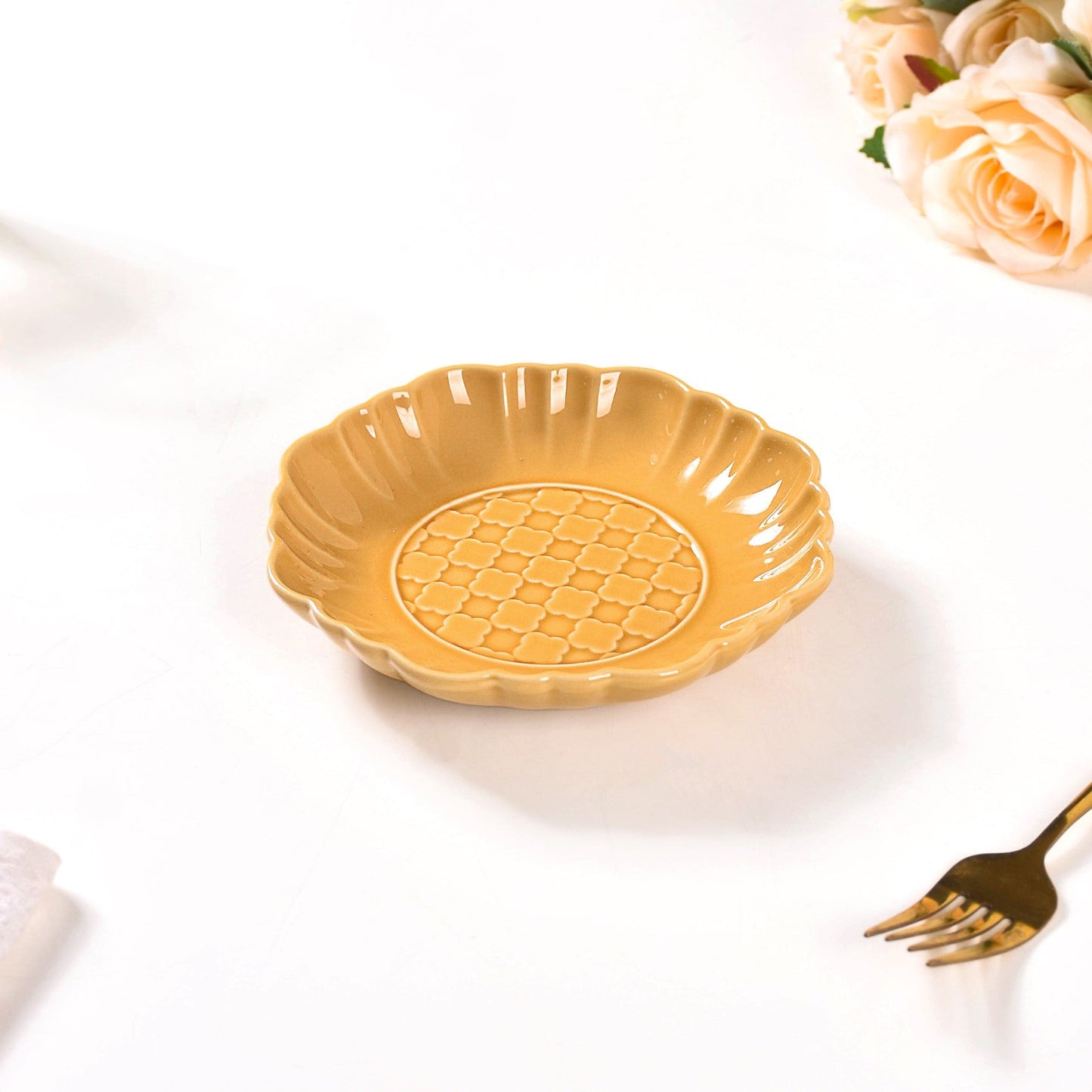 Moroccan Motif Dessert Plate Set Of 4 Yellow Ochre 6 Inch