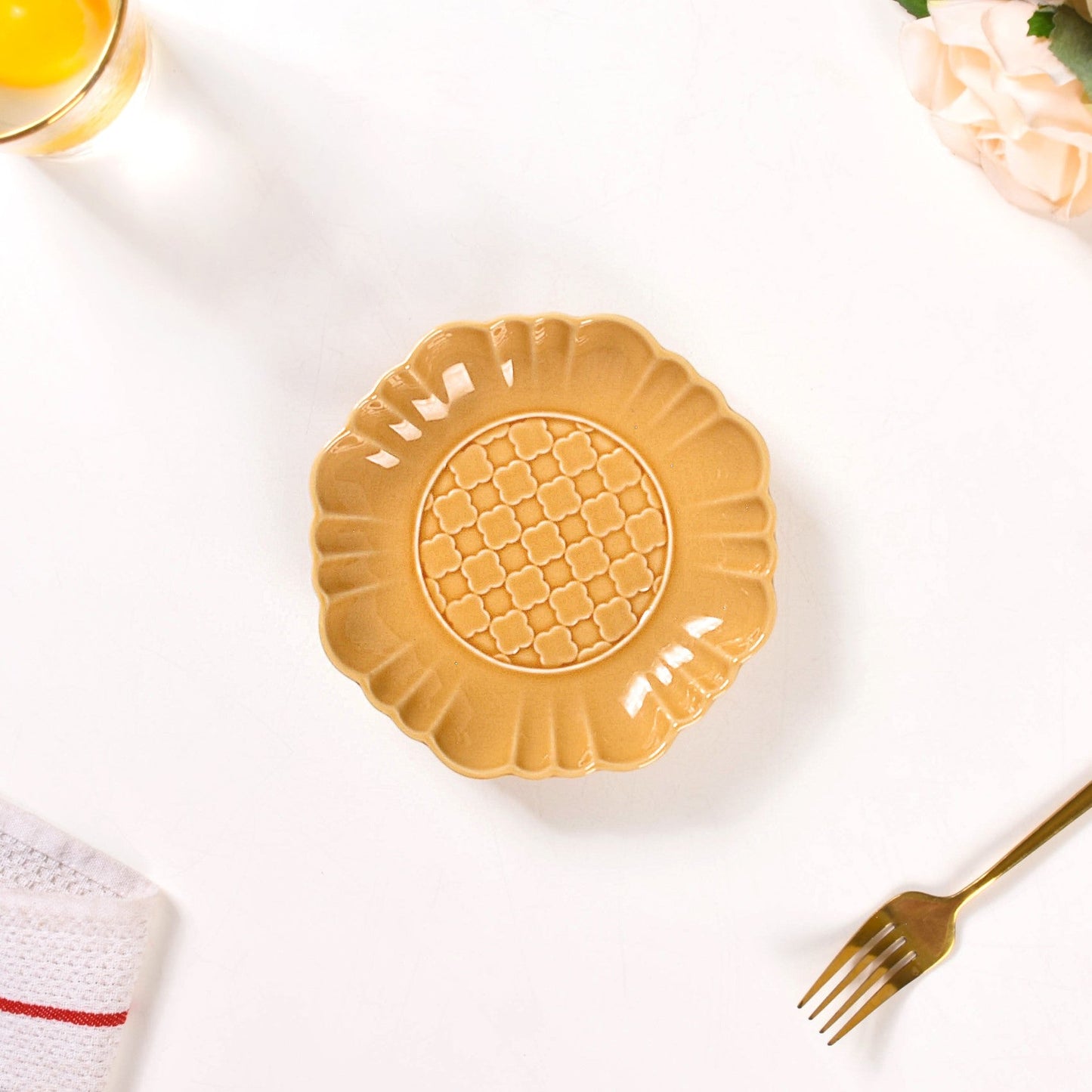 Moroccan Motif Dessert Plate Set Of 4 Yellow Ochre 6 Inch