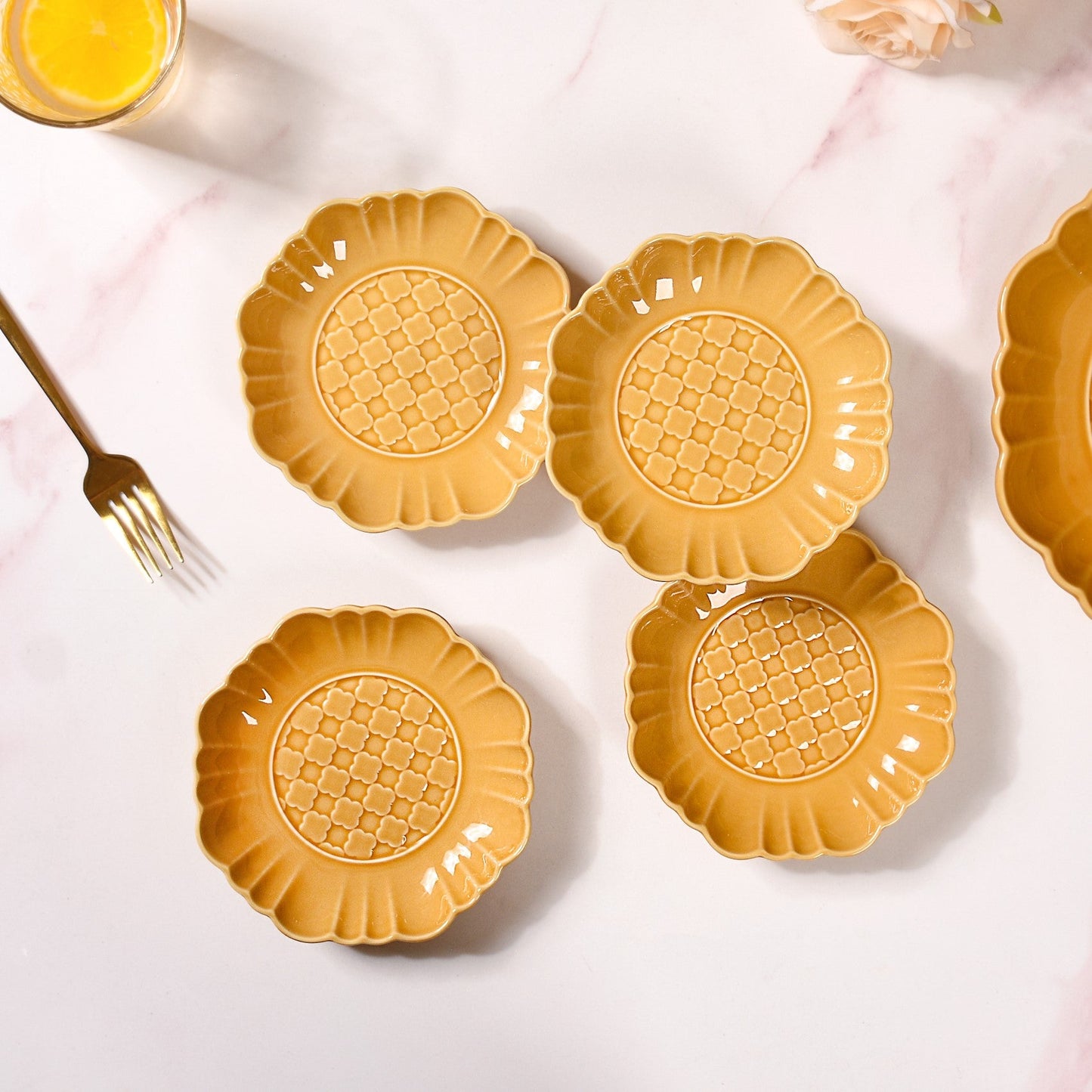 Moroccan Motif Dessert Plate Set Of 4 Yellow Ochre 6 Inch