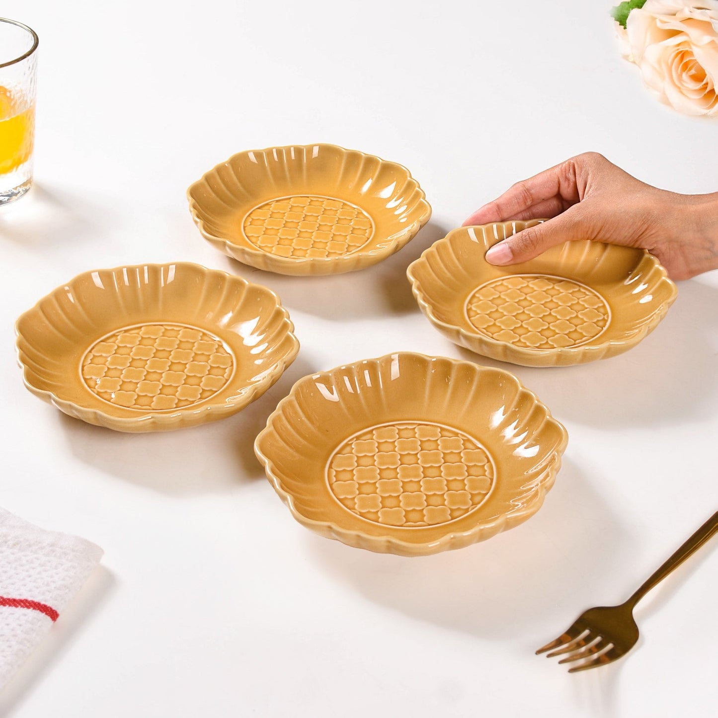 Moroccan Motif Dessert Plate Set Of 4 Yellow Ochre 6 Inch