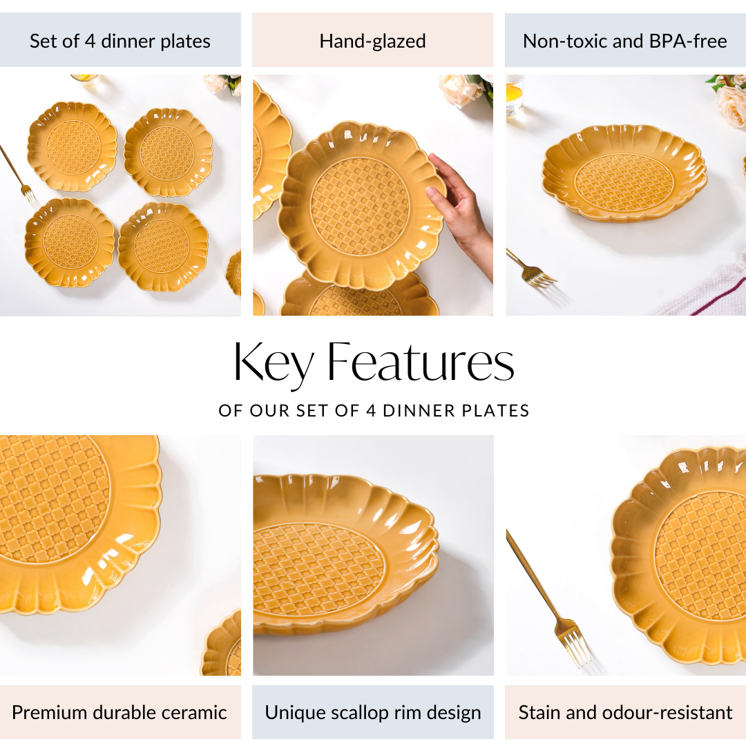 Scalloped Moroccan Dinner Plate Set Of 4 Yellow Ochre 10 Inch