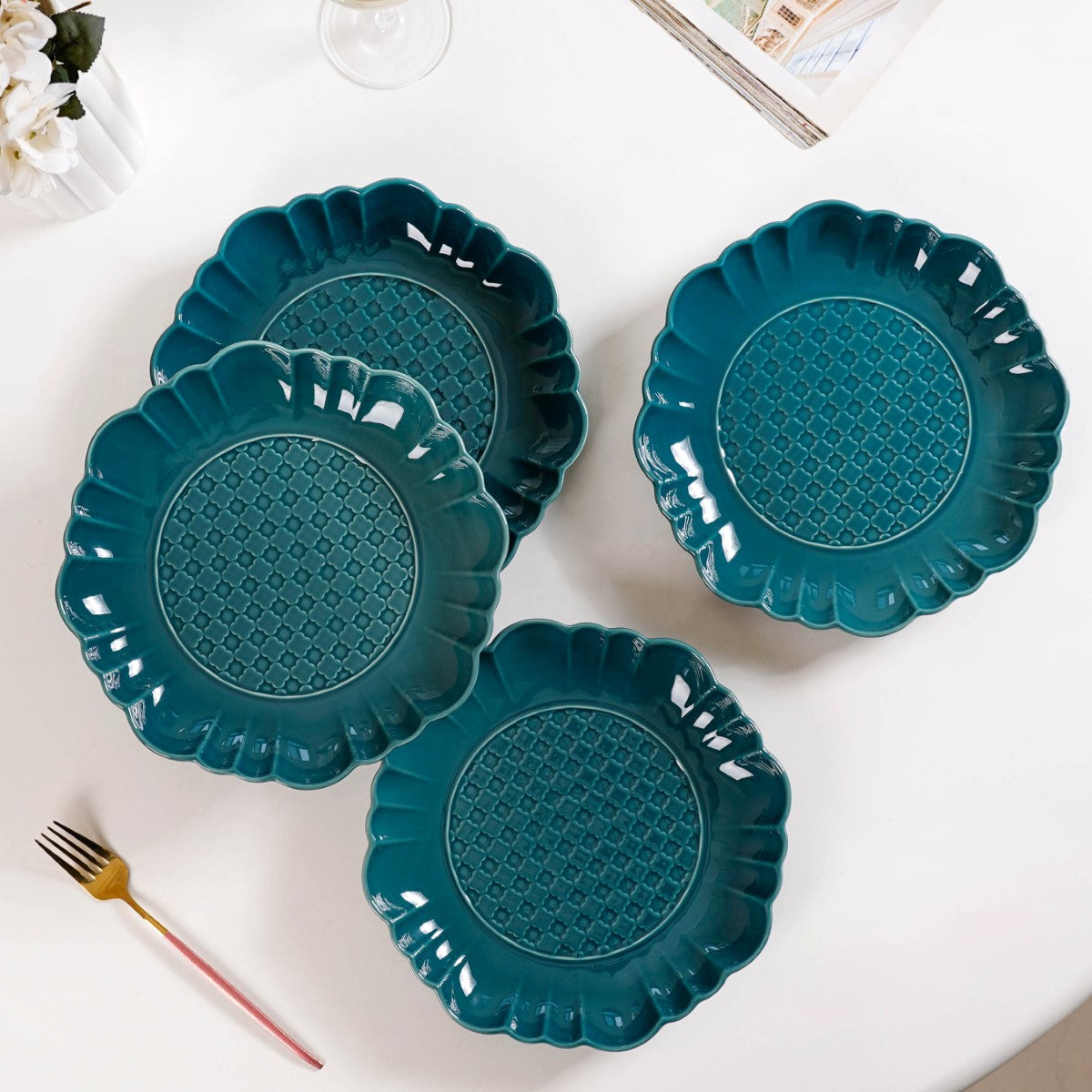 Luxe Moroccan Round Dinner Plate Dark Green Set Of 4 10 Inch