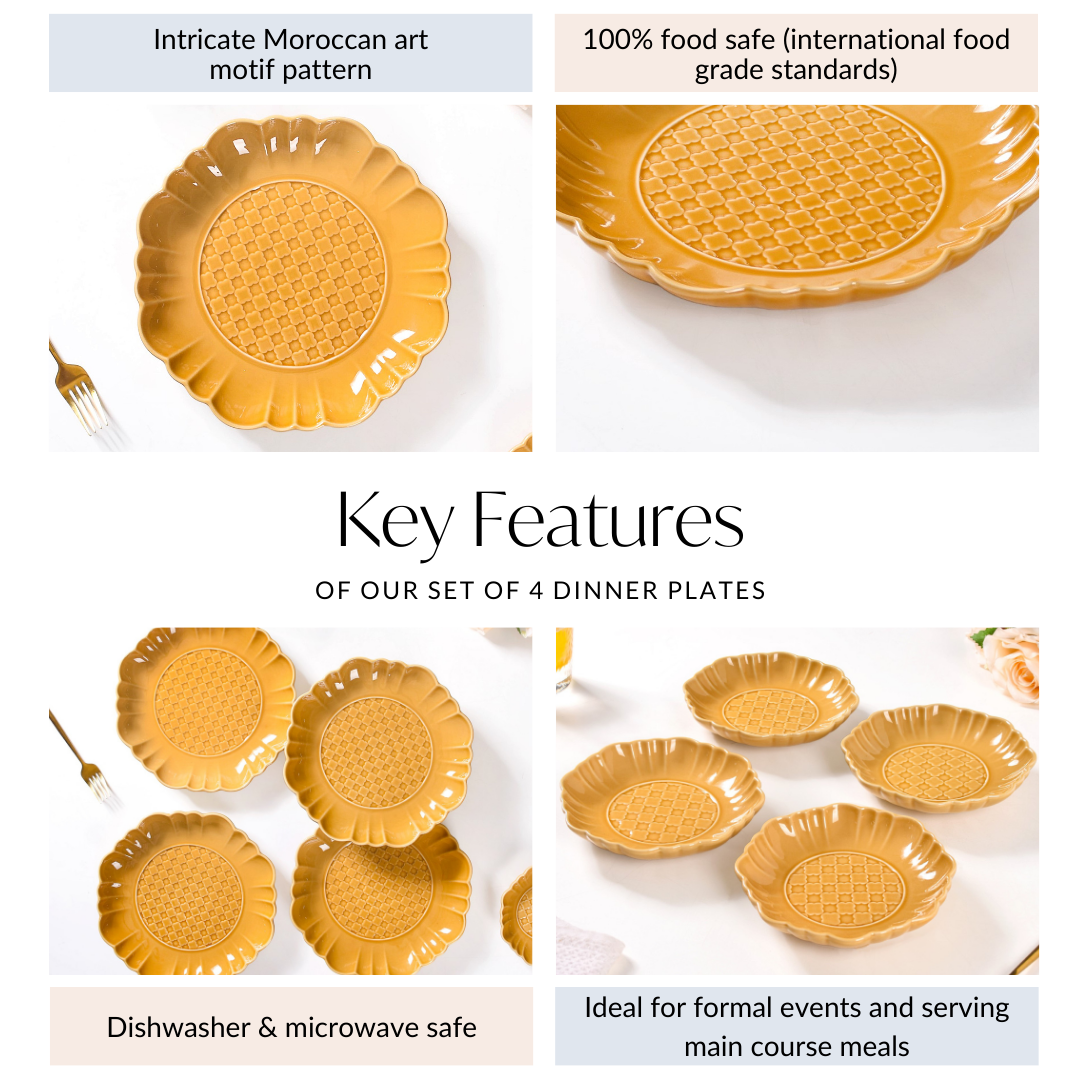Scalloped Moroccan Dinner Plate Set Of 4 Yellow Ochre 10 Inch