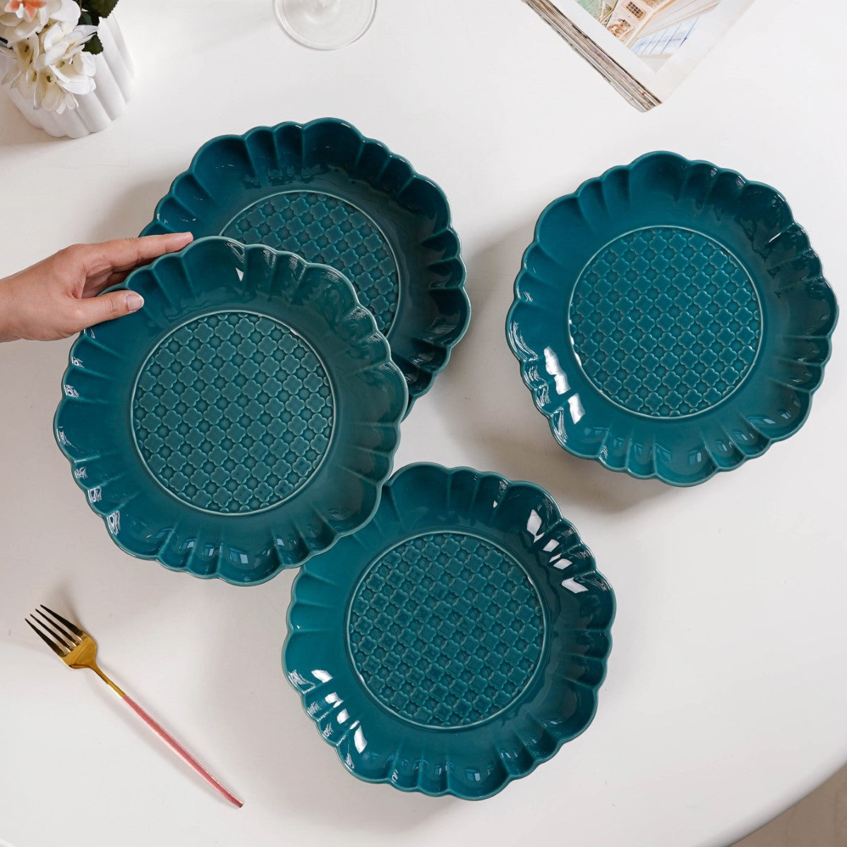 Luxe Moroccan Round Dinner Plate Dark Green Set Of 4 10 Inch