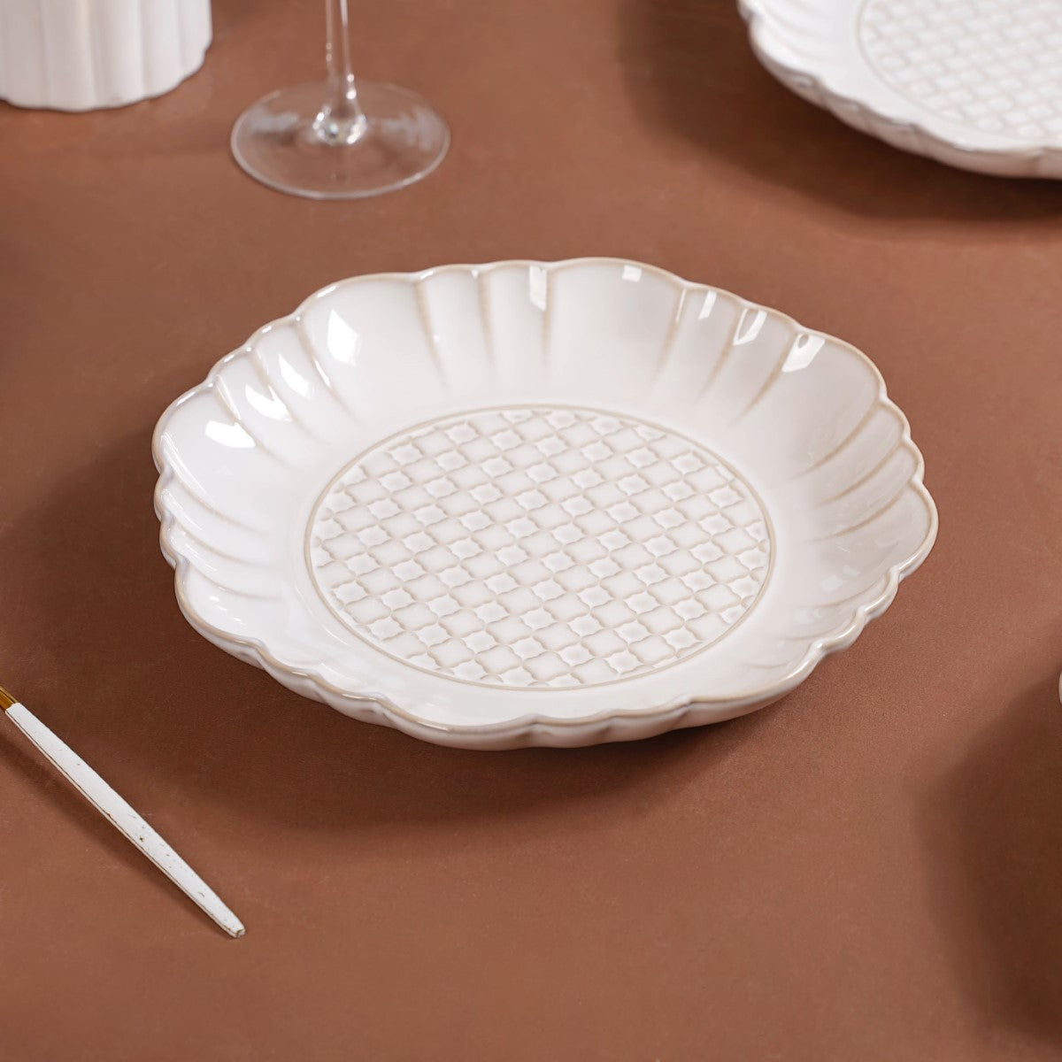 Luxury Ceramic Stoneware Dinner Plate Set Of 4 Ivory 10 Inch