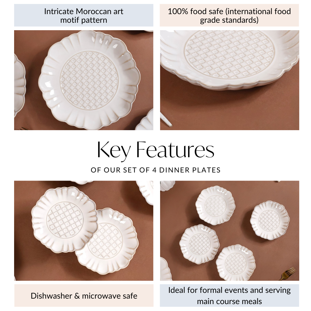 Luxury Ceramic Stoneware Dinner Plate Set Of 4 Ivory 10 Inch