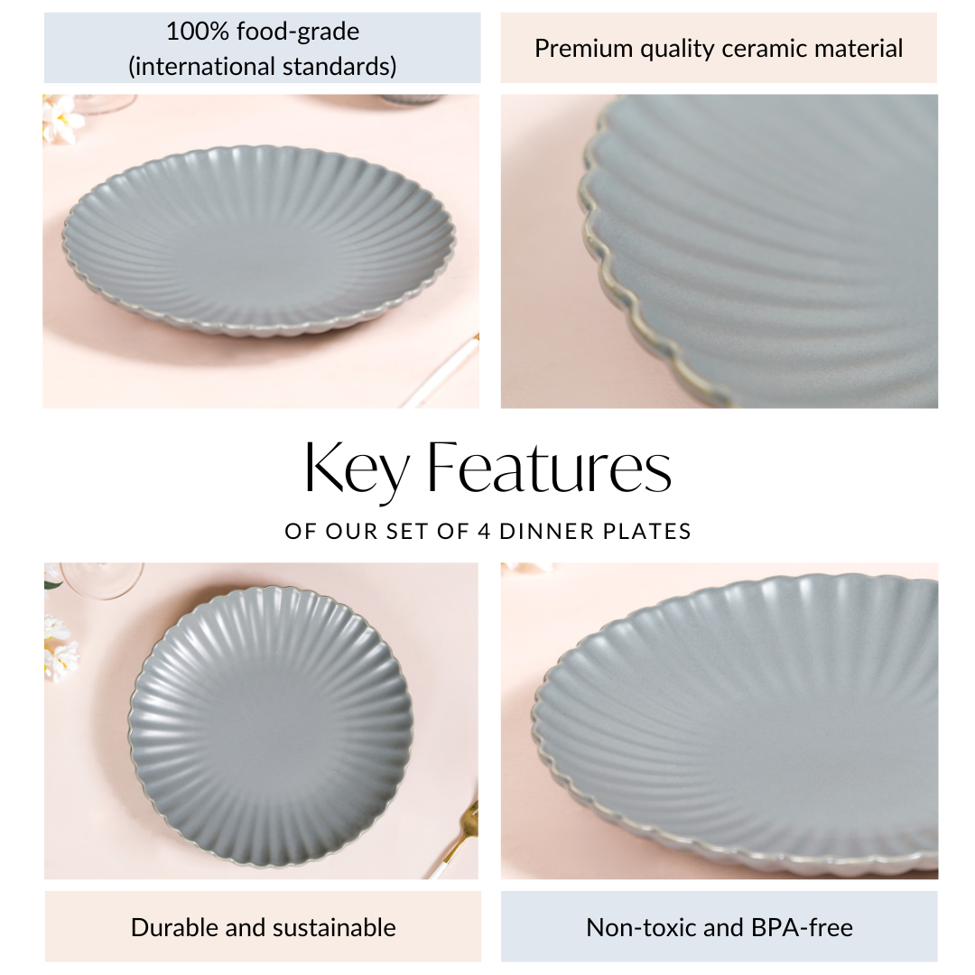 Grey Scallop Dinner Plates Set Of 4 10 Inch