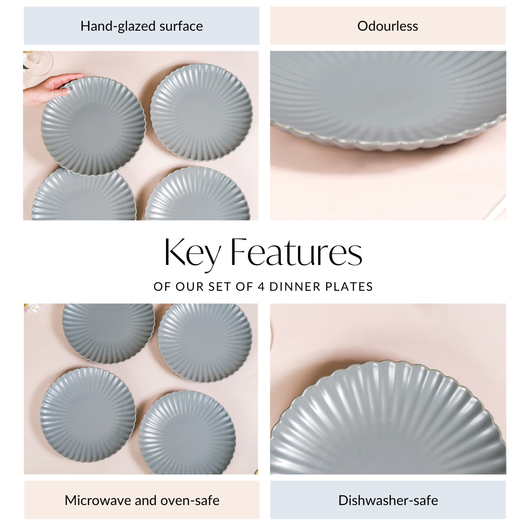 Grey Scallop Dinner Plates Set Of 4 10 Inch