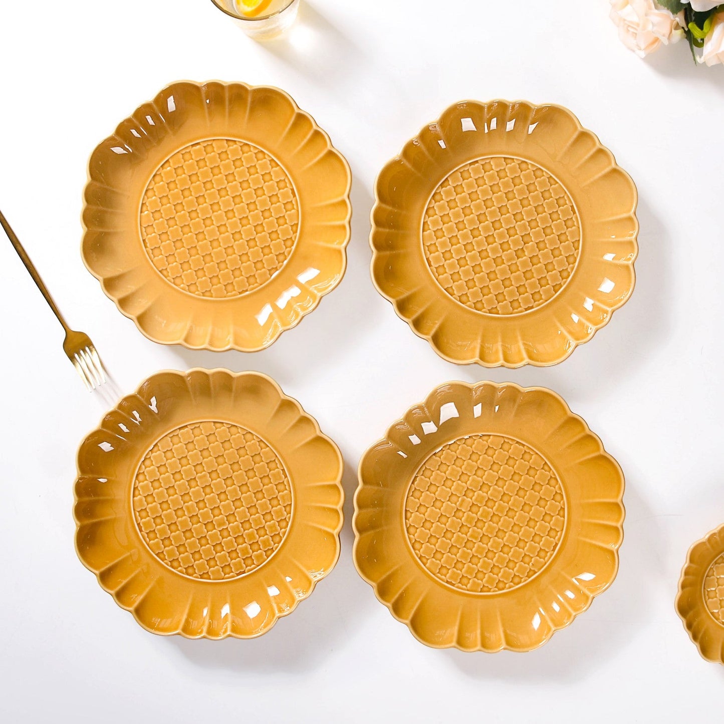Scalloped Moroccan Dinner Plate Set Of 4 Yellow Ochre 10 Inch