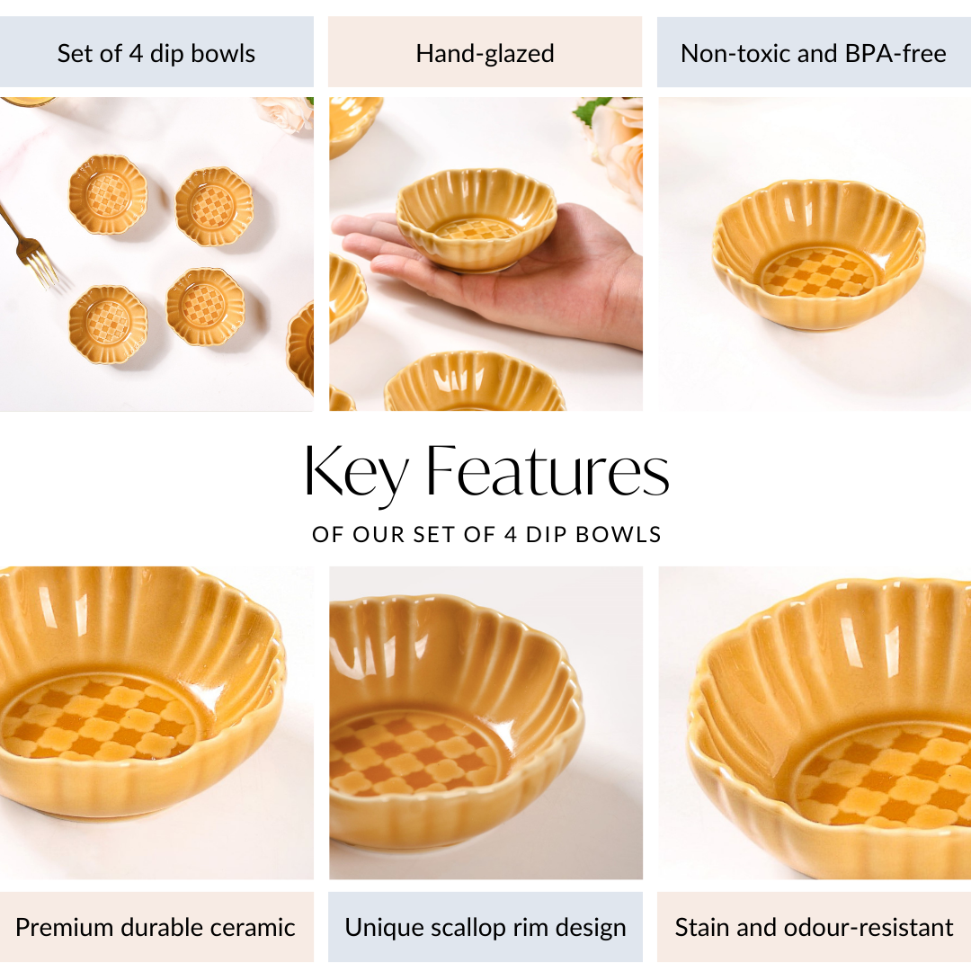 Luxury Ceramic Dip Bowls Set Of 4 Yellow Ochre 50ml