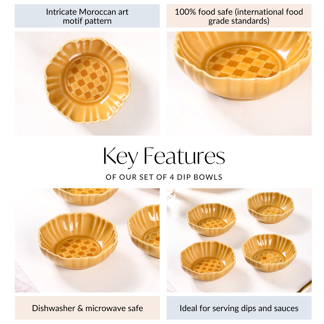 Luxury Ceramic Dip Bowls Set Of 4 Yellow Ochre 50ml
