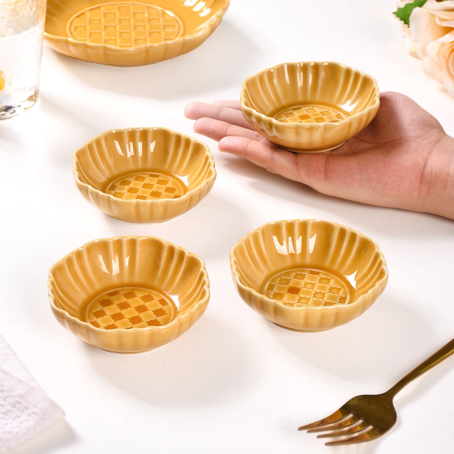 Luxury Ceramic Dip Bowls Set Of 4 Yellow Ochre 50ml
