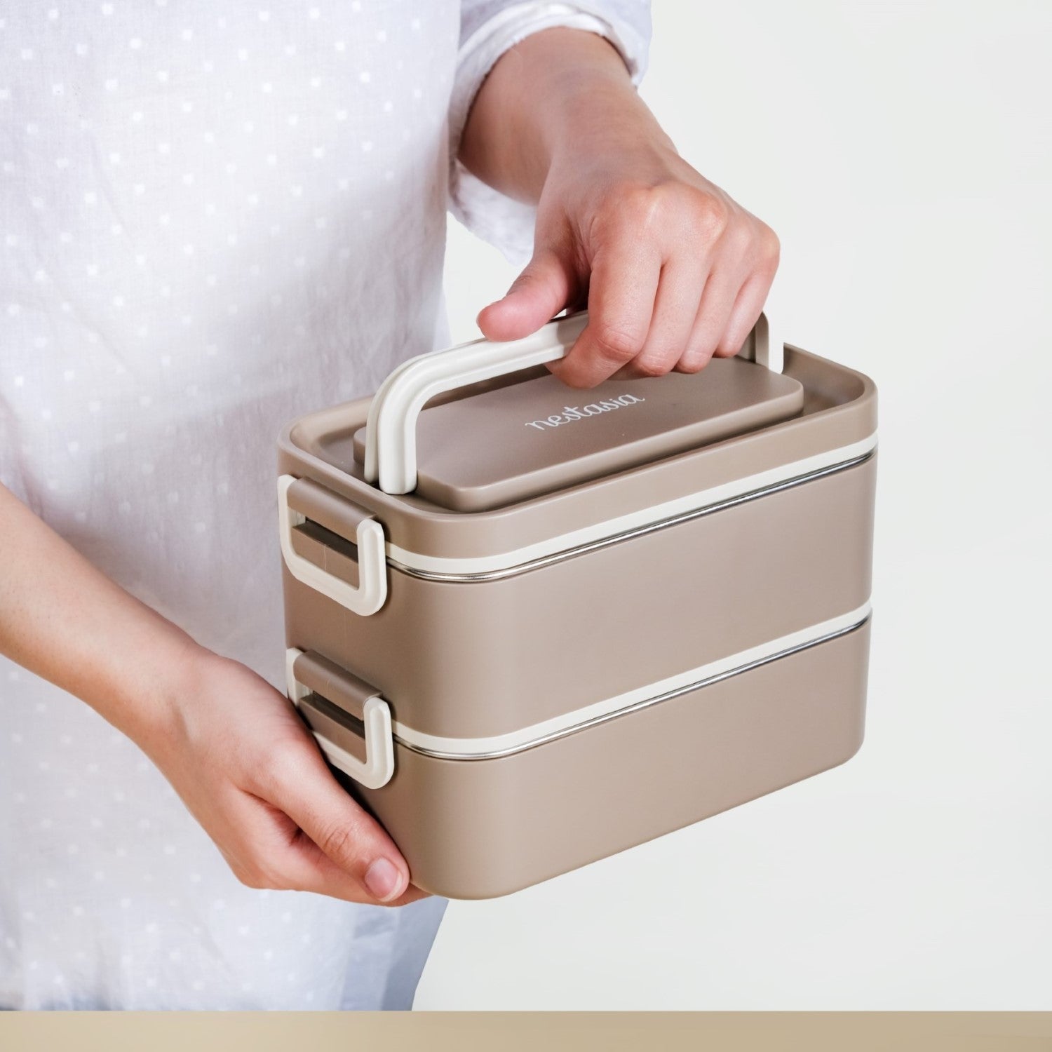 Ninja Leakproof Double Decker Bento Box For Lunch Beige 2000ml