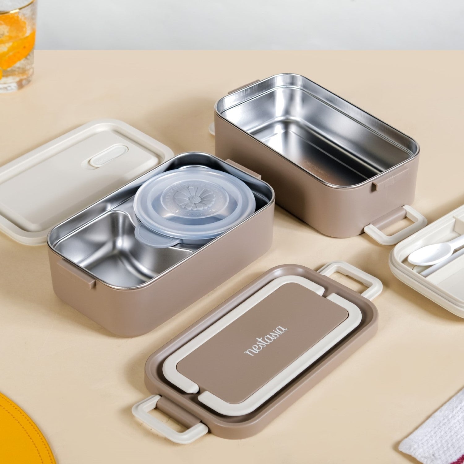 Ninja Leakproof Double Decker Bento Box For Lunch Beige 2000ml