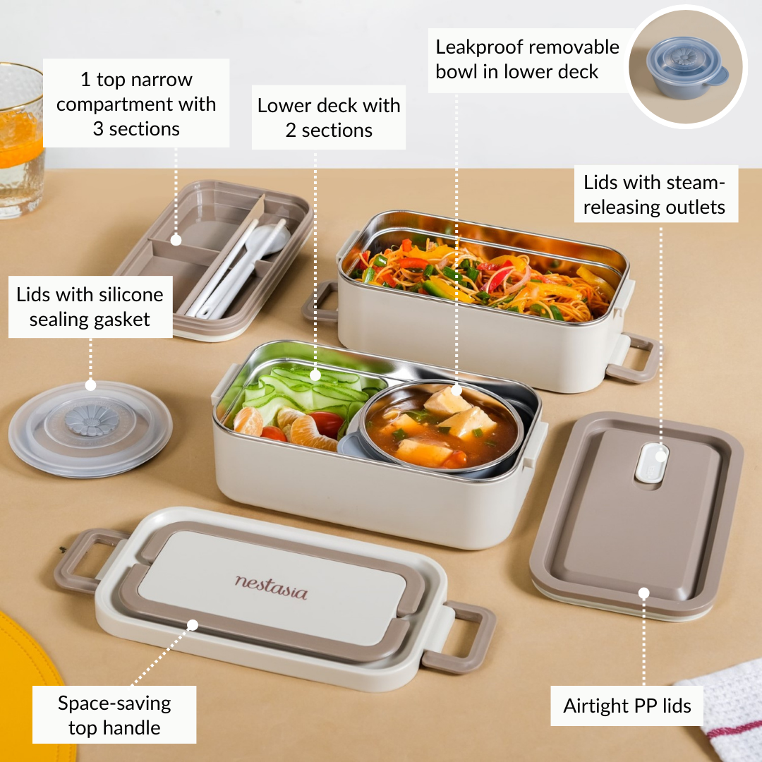 Ninja Airtight Double Decker Bento Lunch Box Matte Beige 2000ml