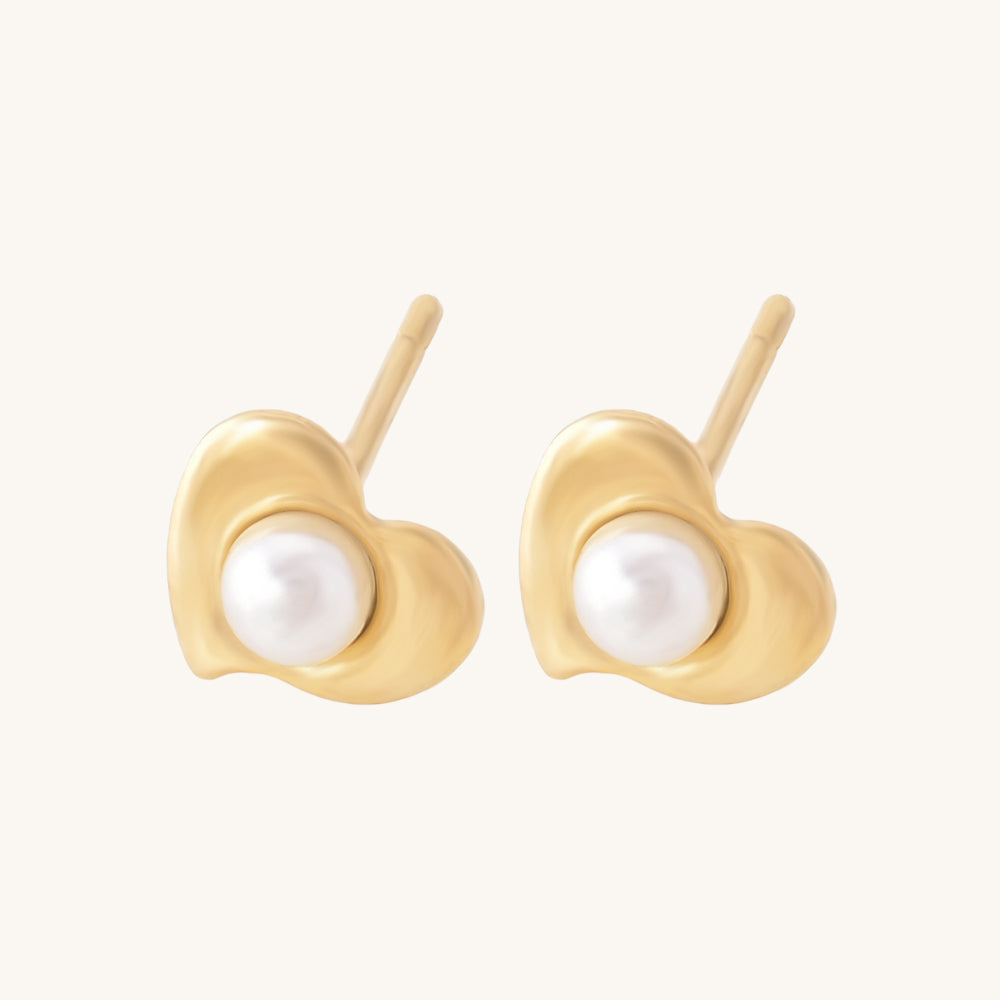 Pearl Heart Stud Earrings