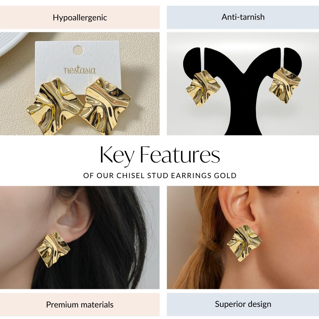 Chisel Stud Earrings Gold