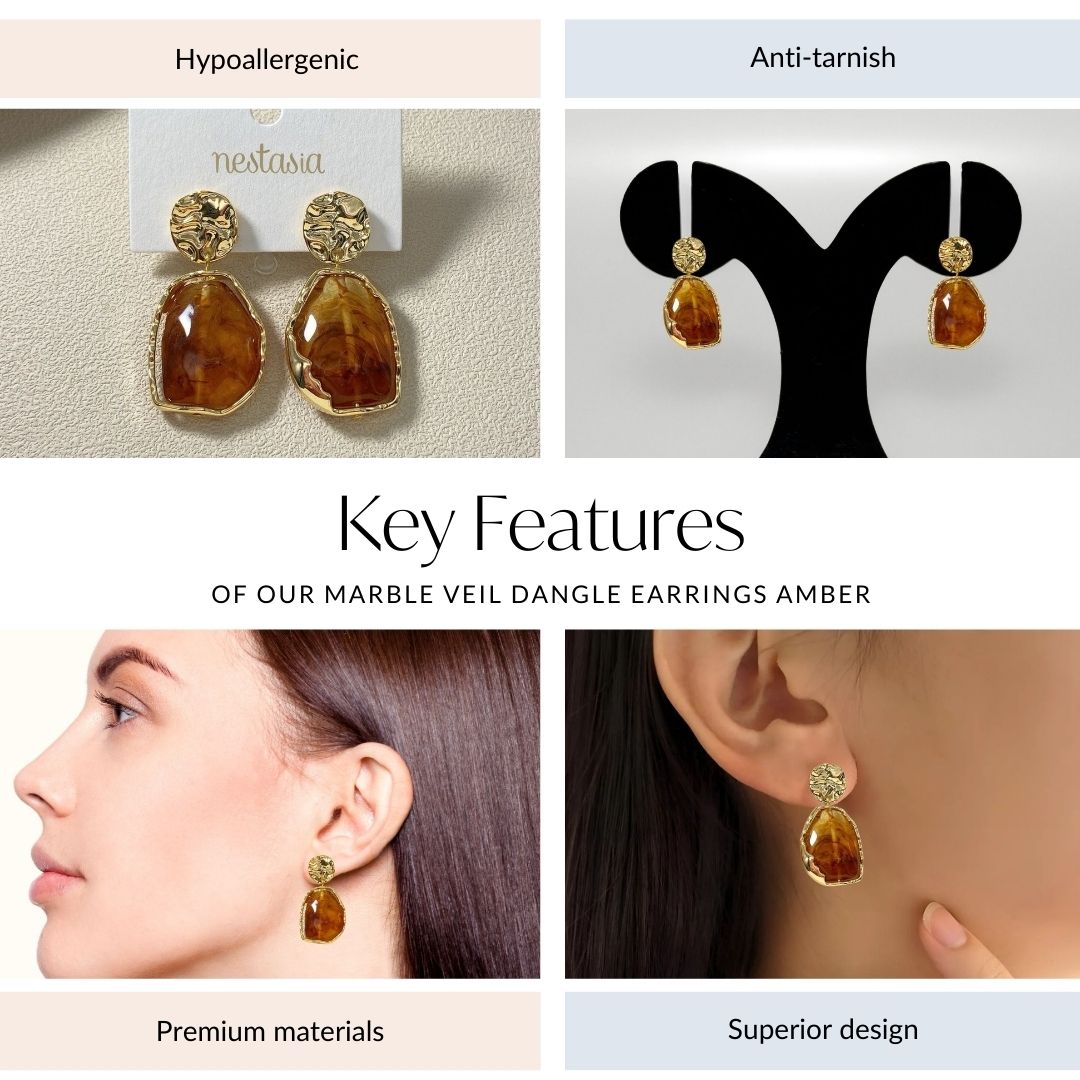 Marble Veil Dangle Earrings Amber