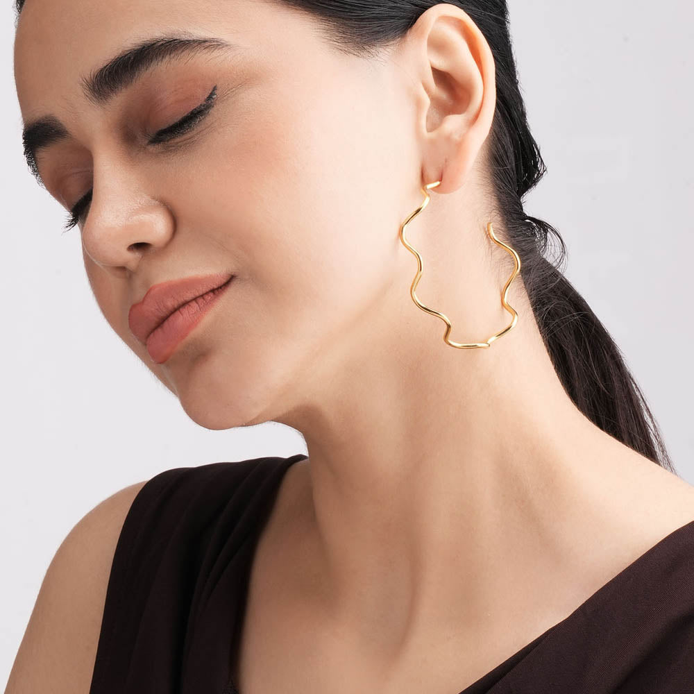 Golden Ripple Hoop Earrings