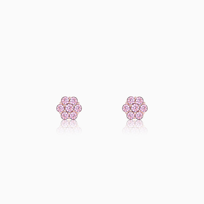 Rose Gold Baby Pink Flower Stud Earrings