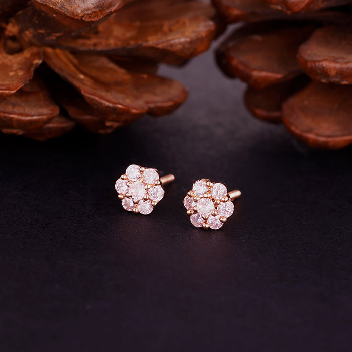 Rose Gold Baby Pink Flower Stud Earrings