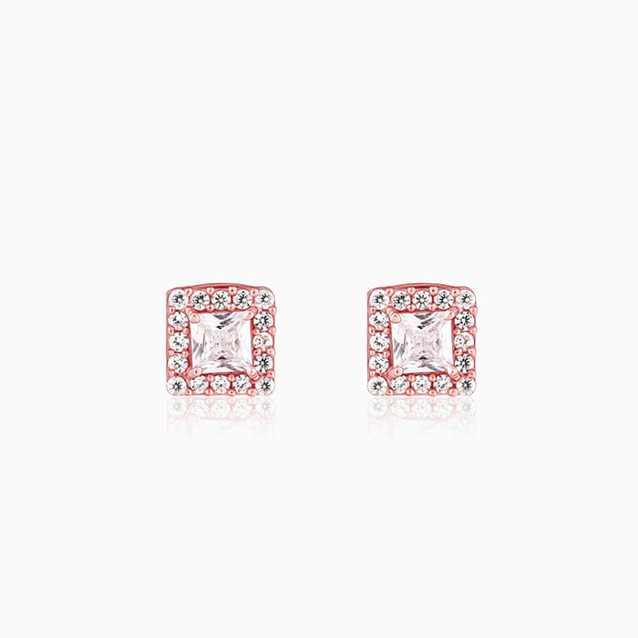 Rose Gold Zircon Square Halo Earrings