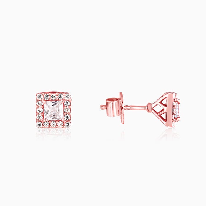 Rose Gold Zircon Square Halo Earrings