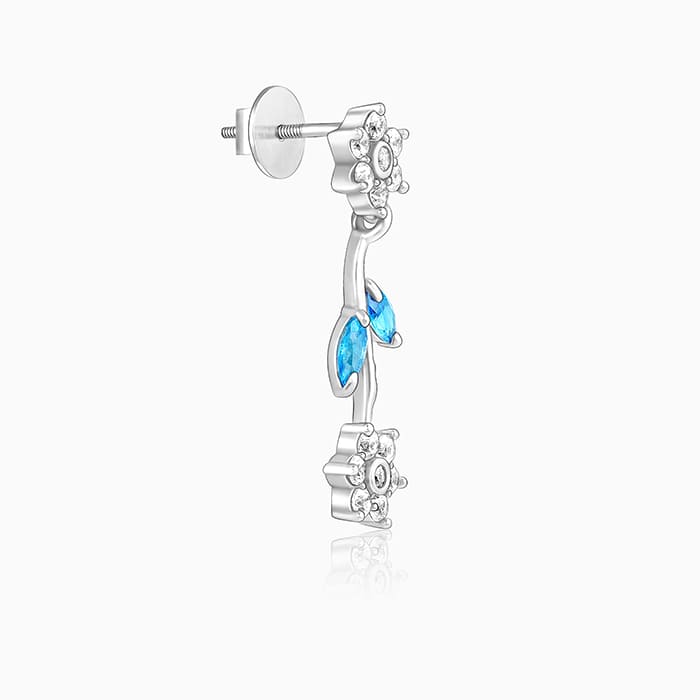 Silver Aqua Blue Floral Earrings