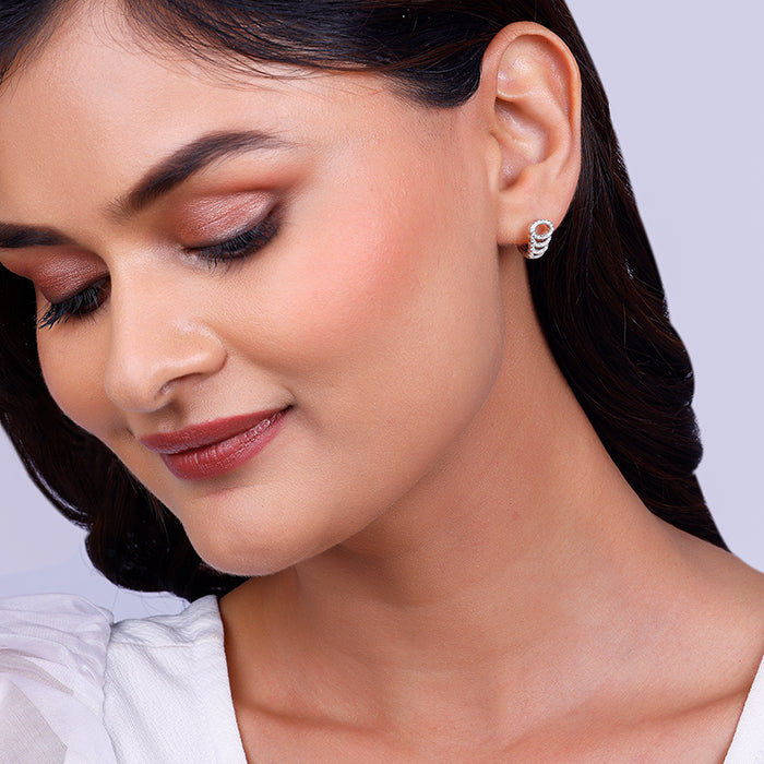Silver Zircon Elegant Loop Earrings