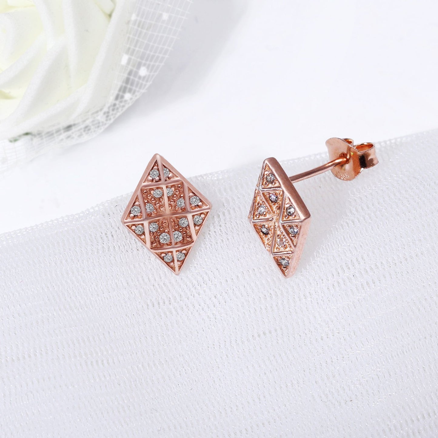Rose Gold Zircon Stud Earrings