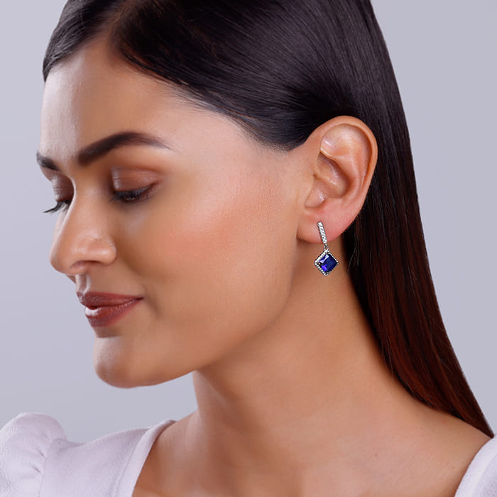 Silver Adorable Blue Earrings
