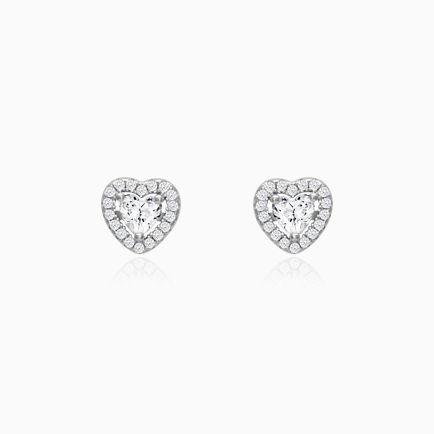Silver Shimmer Heart Stud Earrings