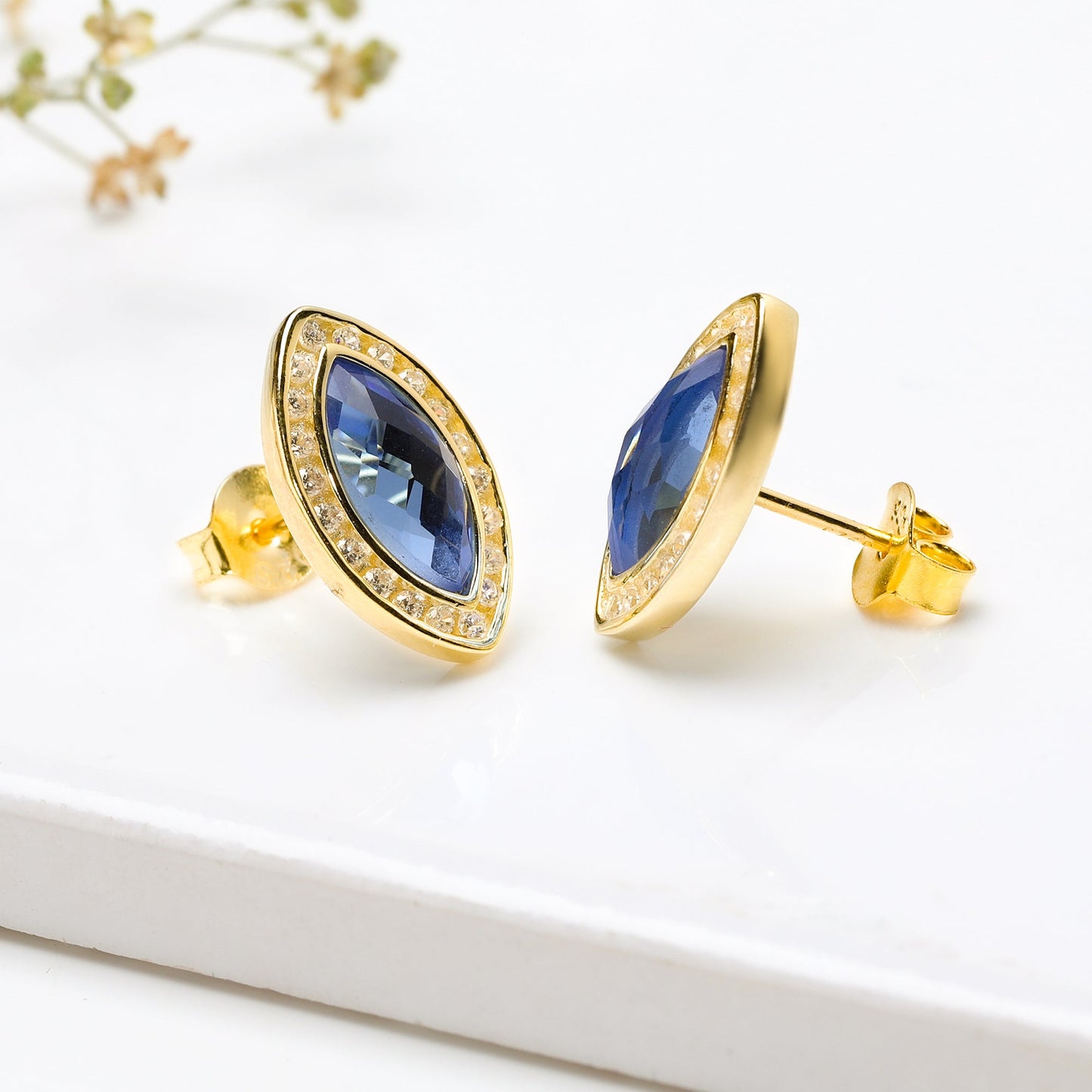 Golden Sapphire Blue Marquise Earrings