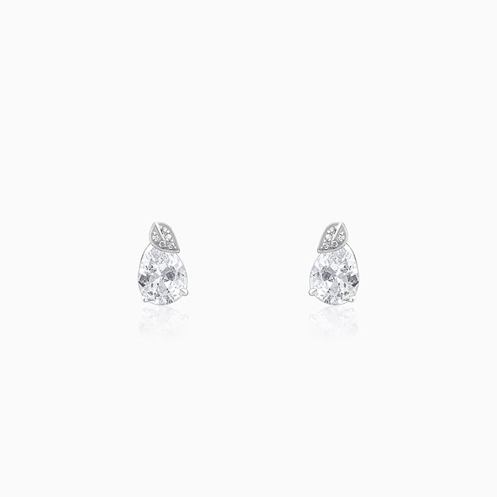 Silver Leafy Teardrop Earrings