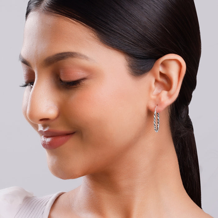 Oxidised Silver Twist Hoop Earrings