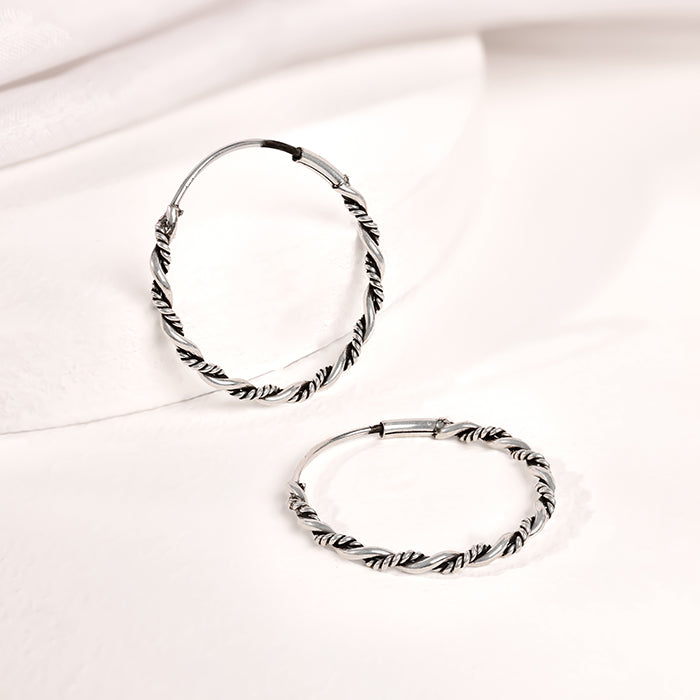 Oxidised Silver Twist Hoop Earrings