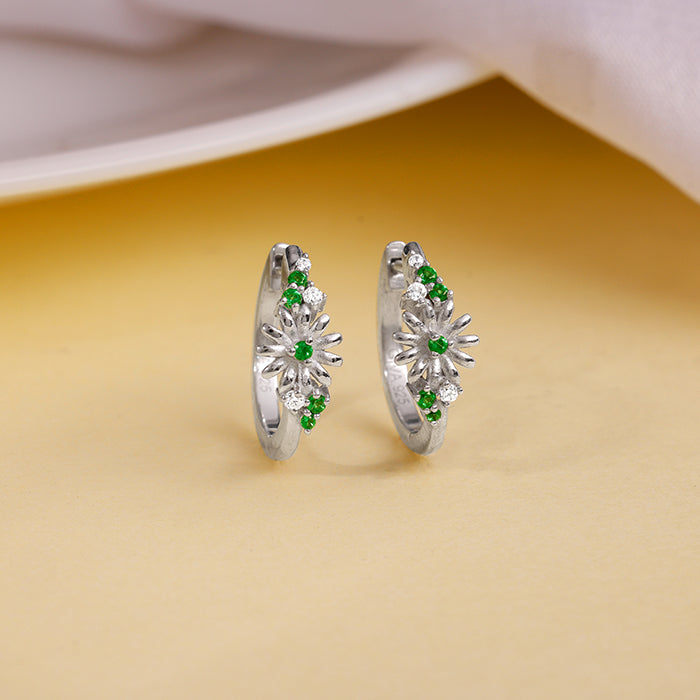 Silver Dreamy Flower Hoop Earrings