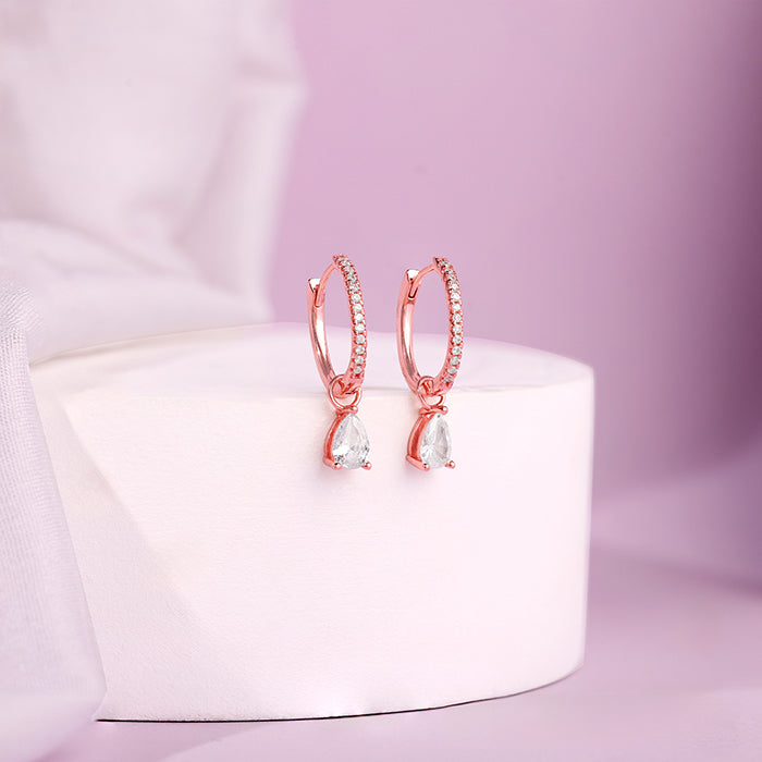 Rose Gold Rain Drop Hoop Earrings