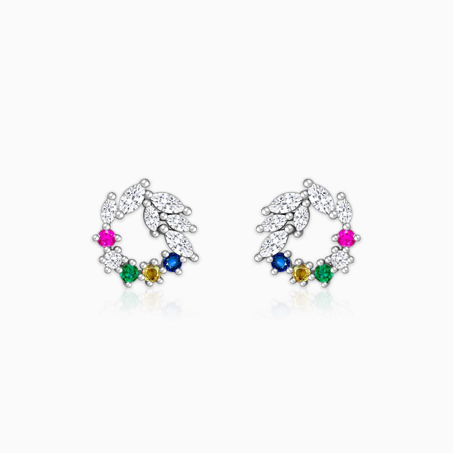 Silver Rainbow Wreath Stud Earrings
