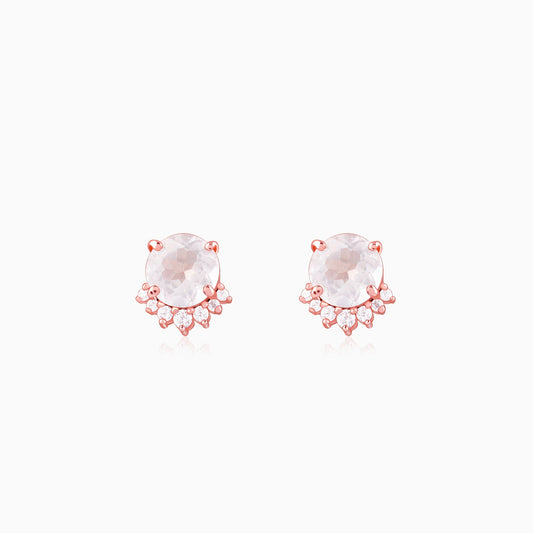 Rose Gold Bloom Rose Quartz Stud Earrings
