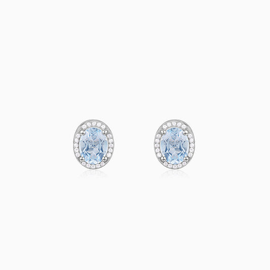 Silver Halo Blue Topaz Earrings